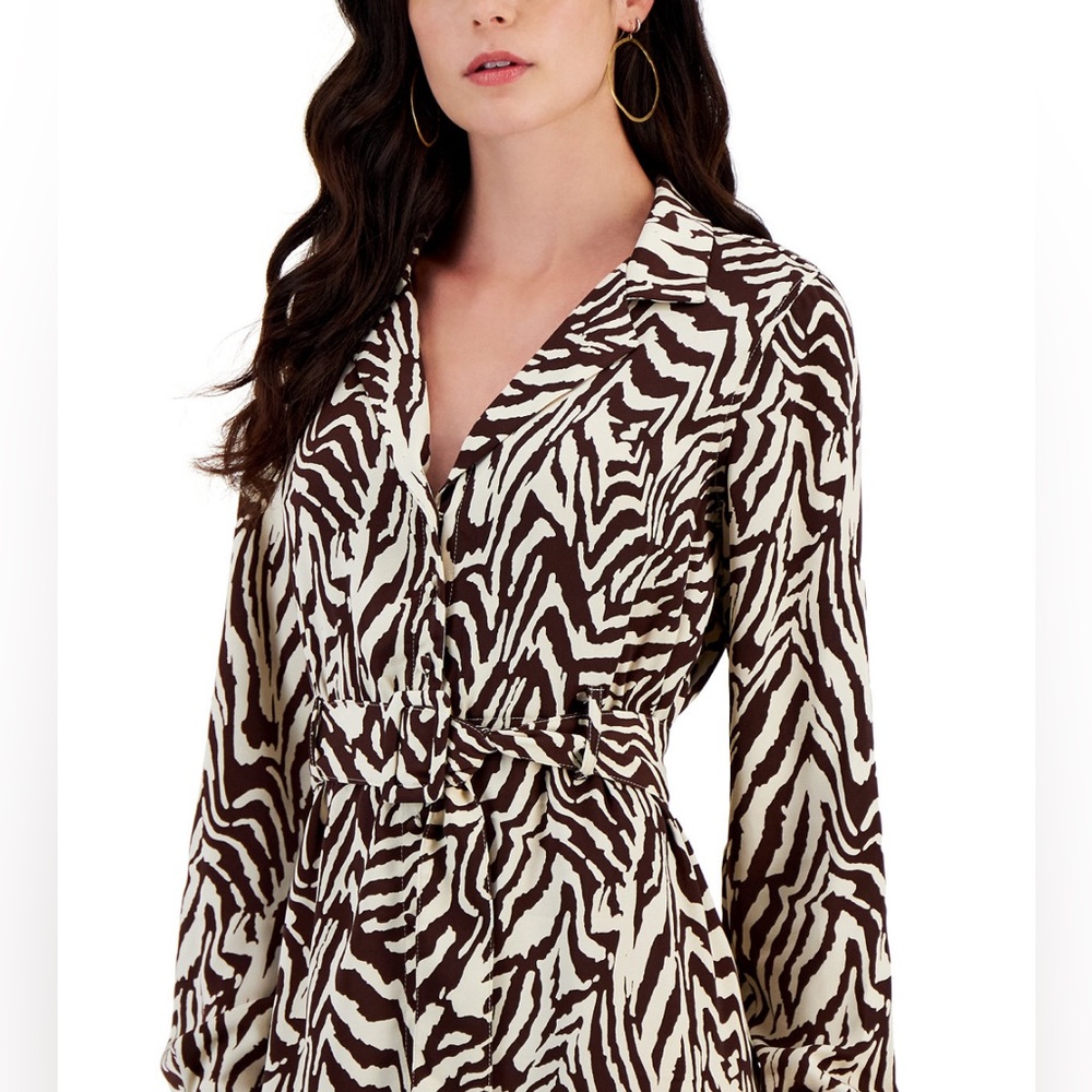 Kit + Sky Animal Print Belted Mini Shirt dress Sz S NWT - Picture 4 of 9